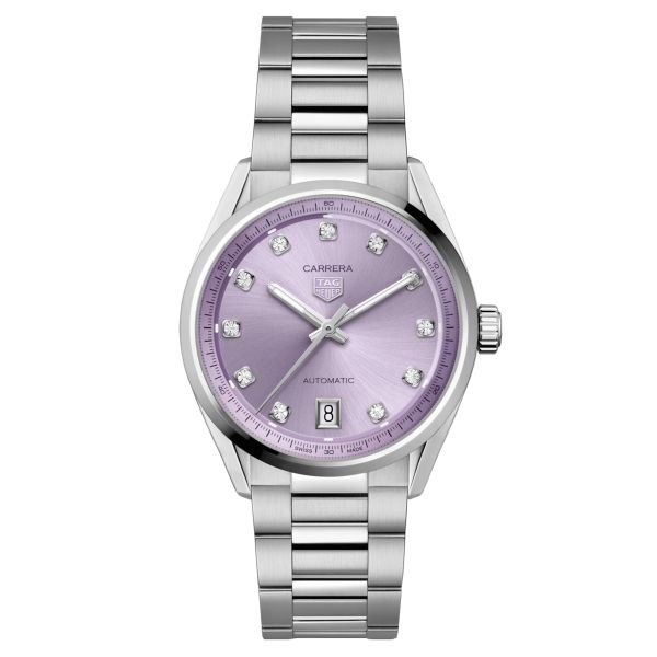 Montre TAG Heuer Carrera Date automatique index diamants cadran violet bracelet acier 36 mm WBN2319.BA0001