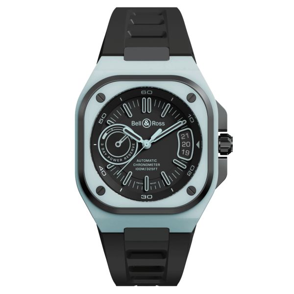 Bell & Ross BR X5 Blue Lum automatic watch black dial black rubber strap 41 mm BRX5R-BLUM-TC/SRB