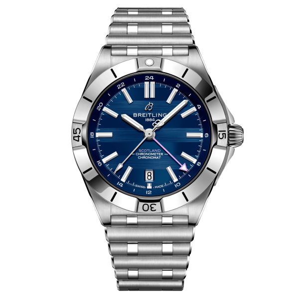 Breitling Chronomat GMT Six Nations Scotland automatic watch blue dial steel bracelet 40 mm A323986B1C1A1