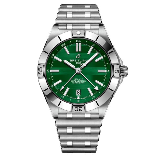 Breitling Chronomat GMT Six Nations Ireland automatic watch green dial steel bracelet 40 mm A323987B1L1A1