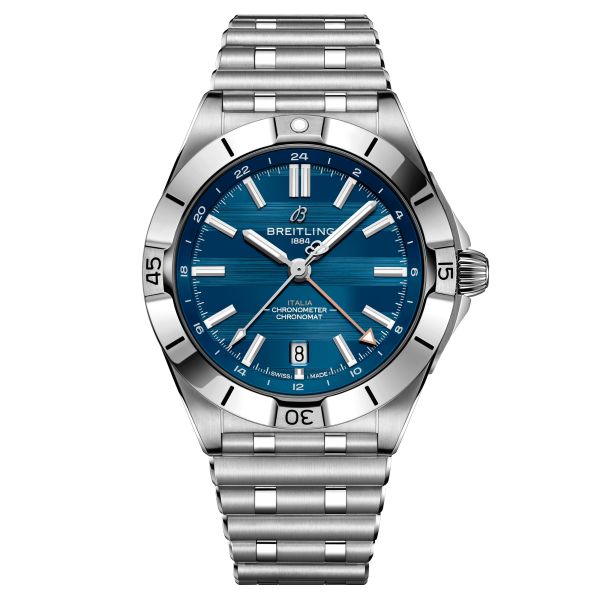 Breitling Chronomat GMT Six Nations Italy automatic watch blue dial steel bracelet 40 mm A323981C1C1A1