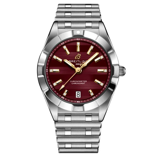 Breitling Chronomat Six Nations Wales quartz watch burgundy dial steel bracelet 32 mm A773108A1K1A1