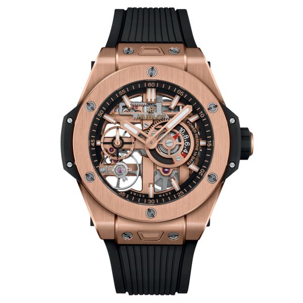 Hublot Big Bang Meca-10 King Gold mechanical watch skeleton dial black rubber strap 42 mm 444.OX.1180.RX