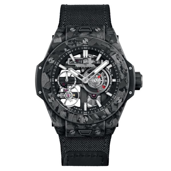 Hublot Big Bang Meca-10 Frosted Carbon mechanical watch skeleton dial black fabric strap 42 mm 444.QN.1170.NR