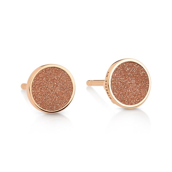 Boucles d'oreilles Ginette NY Ever gold sandstone disc studs en or rose et grès