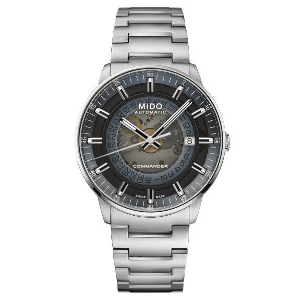 Mido Commander Gradient automatic watch blue smoked skeleton dial steel bracelet 40 mm M021.407.11.411.01