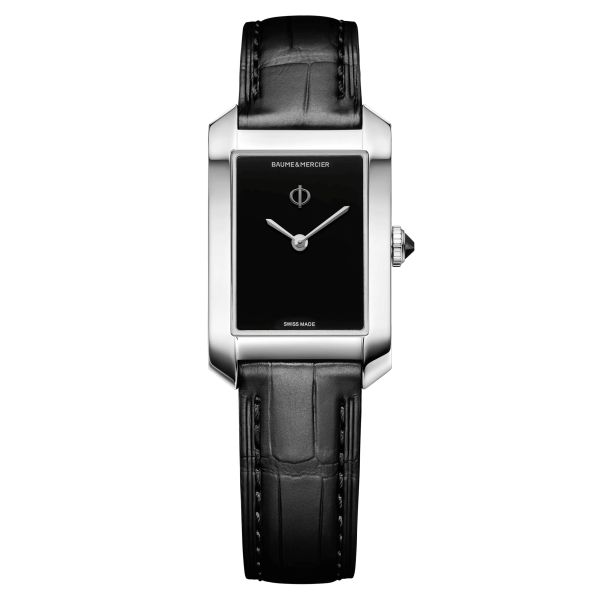 Montre Baume et Mercier Hampton quartz cadran noir bracelet cuir alligator noir 35 x 22 mm 10813