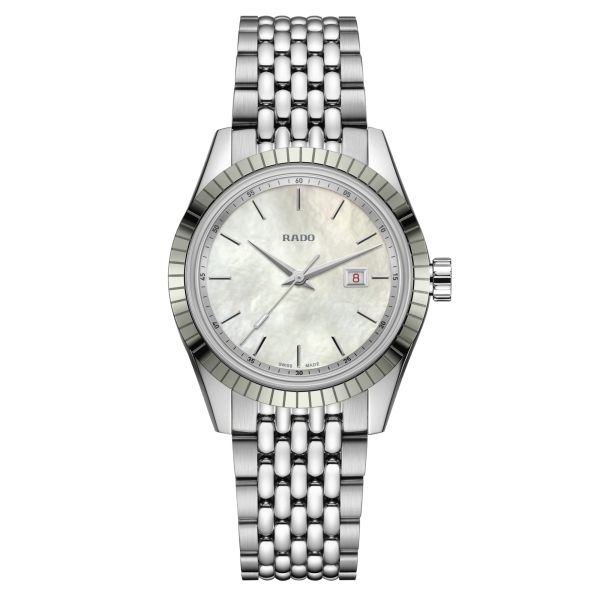 Rado HyperChrome Classic quartz watch white mother-of-pearl dial steel bracelet 35 mm R33104918