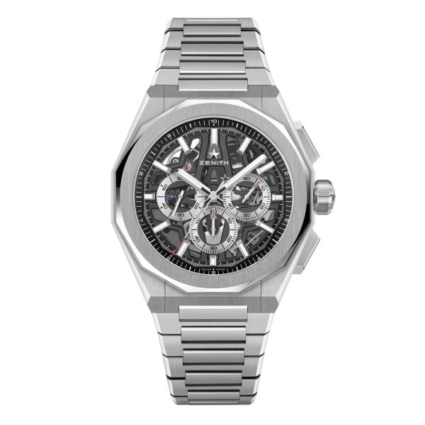 Montre Zenith Defy Skyline Chronographe Skeleton automatique cadran noir bracelet acier 42 mm