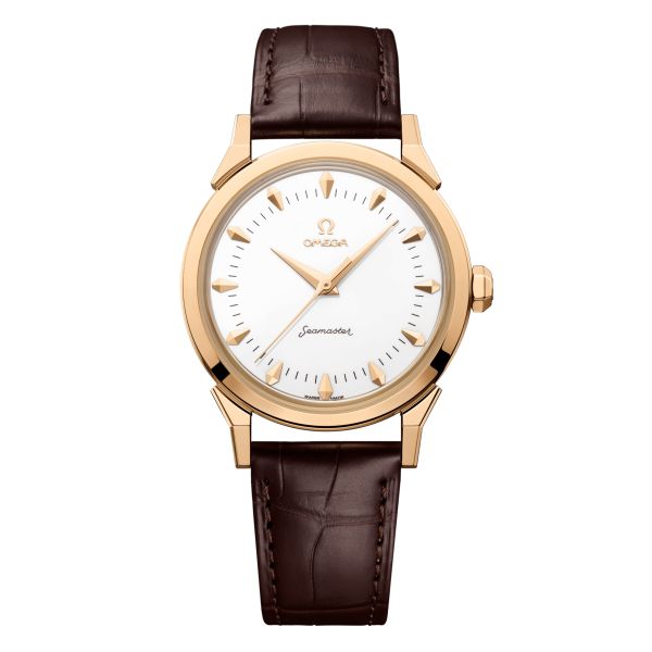 Omega Heritage Seamaster 37 mm Moonshine Gold "Milano Cortina 2026" automatic white enamel dial leather strap 37 mm