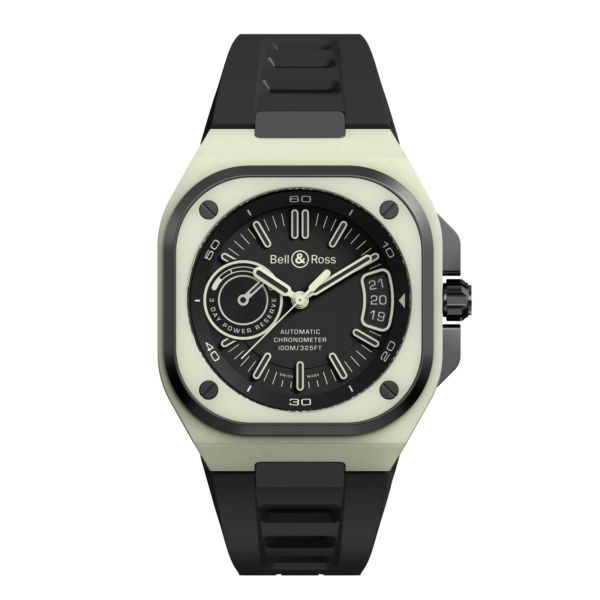 Montre Bell & Ross BR X5 Green Lum automatique cadran noir bracelet caoutchouc noir 41 mm