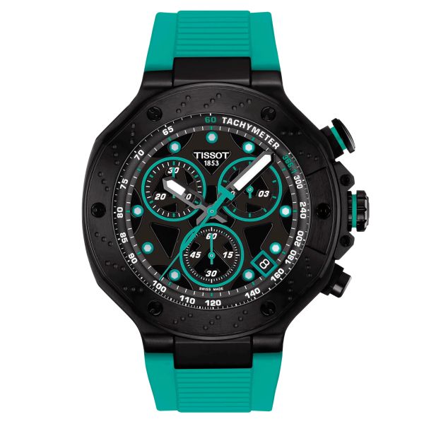 Montre Tissot T-Sport T-Race Chronograph quartz cadran noir bracelet caoutchouc vert 45 mm T141.417.37.051.01