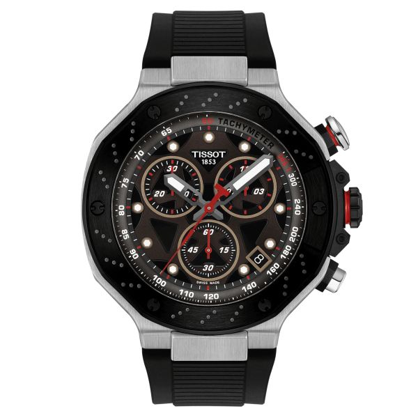 Montre Tissot T-Race MOTOGP Chronograph quartz cadran noir bracelet caoutchouc noir 45 mm T141.417.27.081.00