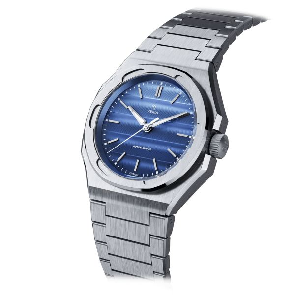 Montre Yema Wristmaster Traveller automatique cadran bleu bracelet acier 39 mm