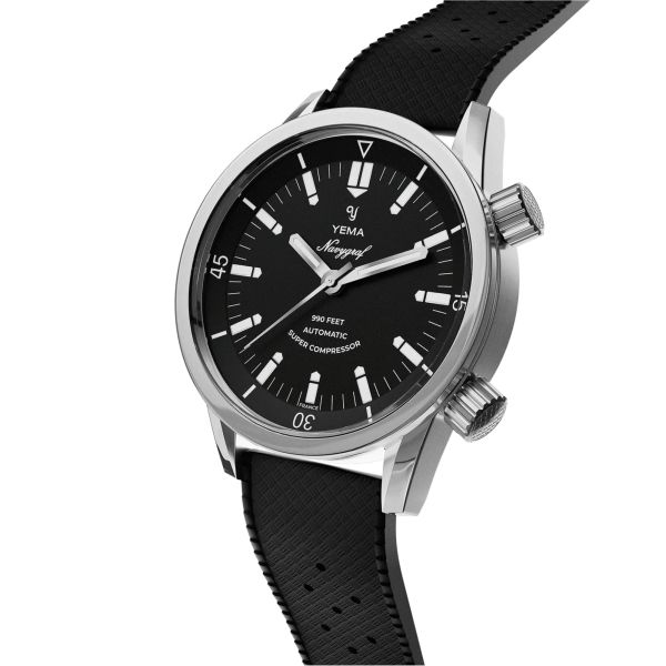 Montre Yema Navygraf Super Compressor automatique cadran noir bracelet tropic 38,5 mm