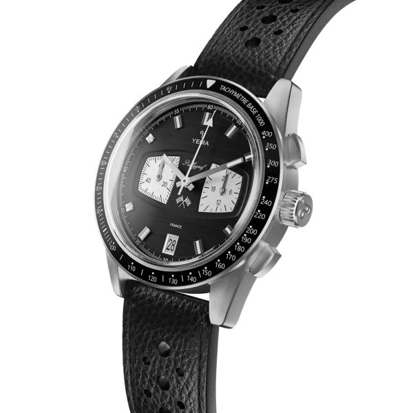 Yema Rallygraf Meca-Quartz II Reverse Panda black dial leather strap 40 mm