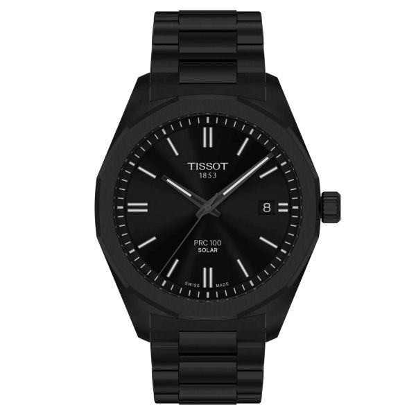 Montre Tissot T-Classic PR 100 quartz solaire cadran noir bracelet acier PVD noir 39 mm T151.422.33.051.00