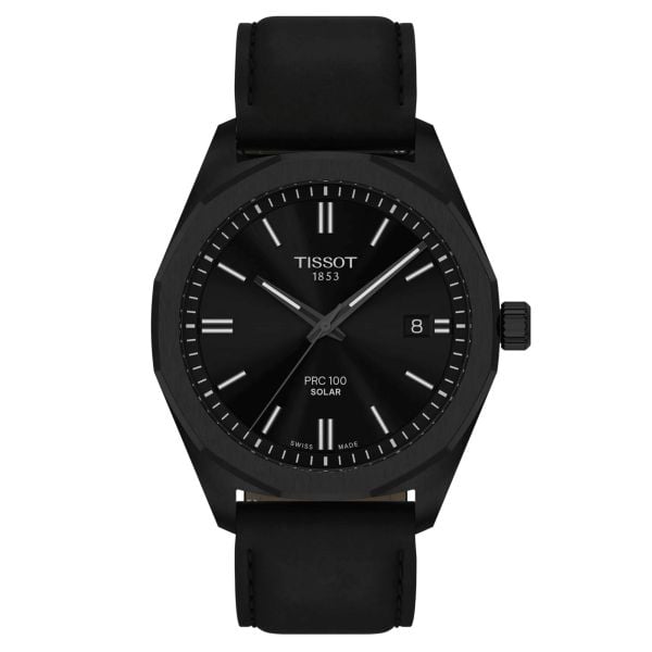 Montre Tissot T-Classic PR 100 quartz solaire cadran noir bracelet cuir noir 39 mm T151.422.36.051.00