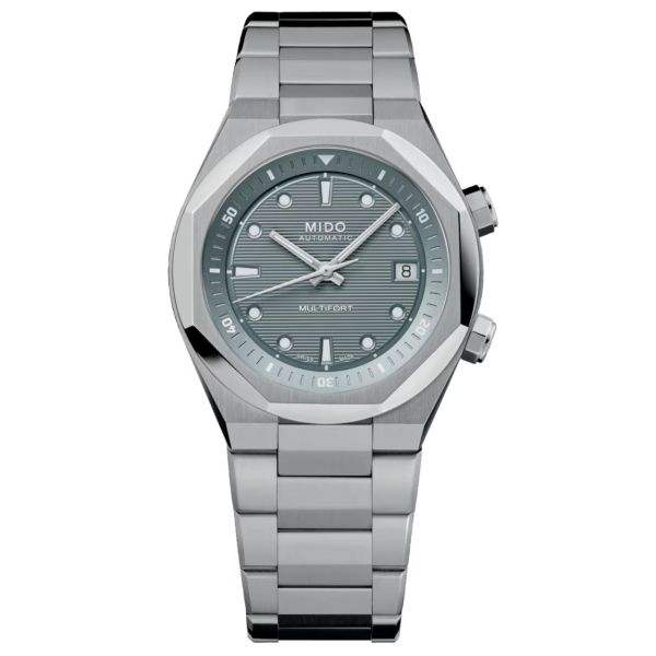 Mido Multifort 8 Two Crowns automatic watch, grey dial, 40 mm steel bracelet