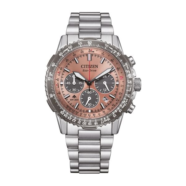 Citizen Promaster Sky Chronographe Navihawk Eco-Drive copper dial steel bracelet 40 mm