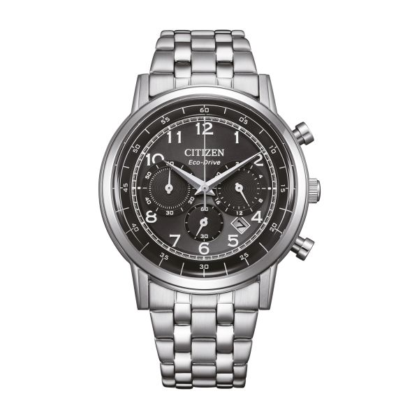 Montre Citizen Platform Eco-Drive Classic Chrono cadran noir bracelet acier 42 mm