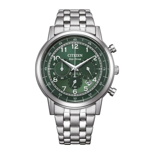 Montre Citizen Platform Eco-Drive Classic Chrono cadran vert bracelet acier 42 mm