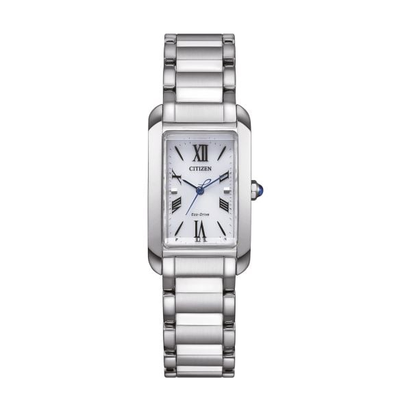 Montre Citizen L Square Bianca Eco-Drive cadran argenté bracelet acier 32,5 x 19,5 mm