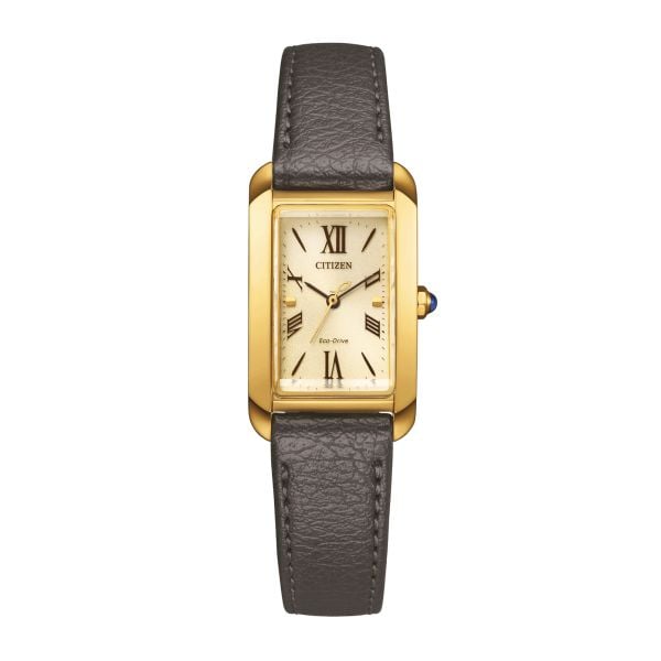 Citizen L Square Bianca Eco-Drive PVD Yellow gold golden dial leather strap 32,5 x 19,5 mm