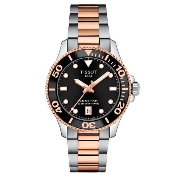 Montre Tissot T-Sport Seastar 1000 PVD Or Rose quartz cadran noir bracelet acier pvd or rose 36 mm T120.210.22.051.01