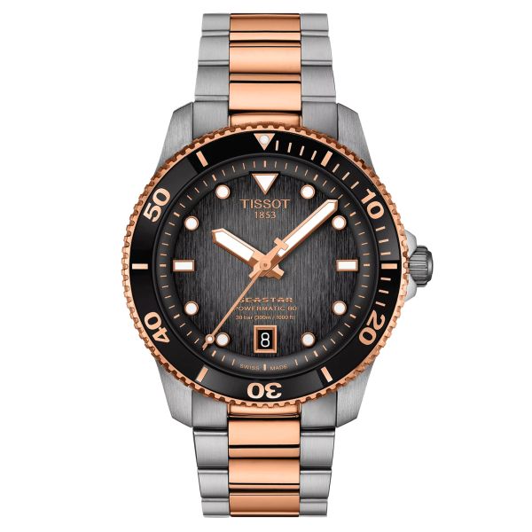 Tissot Seastar 1000 PVD Rose Gold Powermatic 80 Watch grey dial steel bracelet 40 mm T120.807.22.051.01