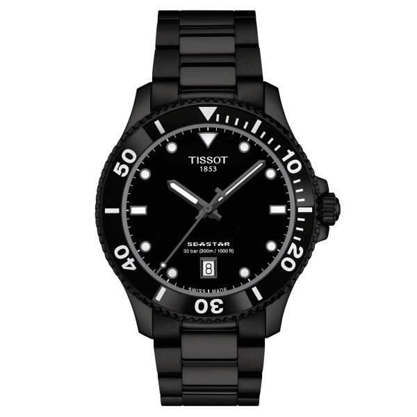 Tissot Seastar 1000 PVD Black quartz watch black dial black pvd steel bracelet 40 mm T120.410.33.051.00