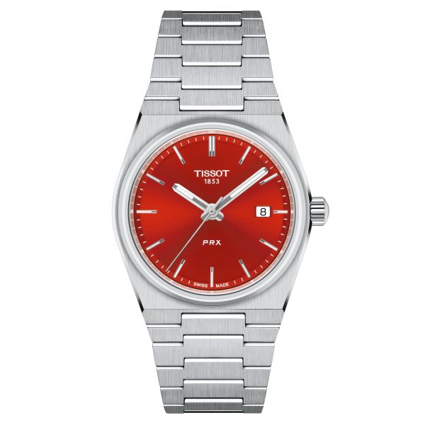 Montre Tissot PRX quartz cadran rouge bracelet acier 35 mm T137.210.11.421.00