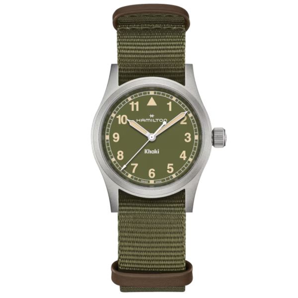 Hamilton Khaki Field quartz watch kaki dial kaki NATO strap 33 mm