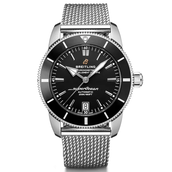 Montre Breitling Superocean Heritage II B20 automatique cadran noir bracelet maille milanaise 42 mm