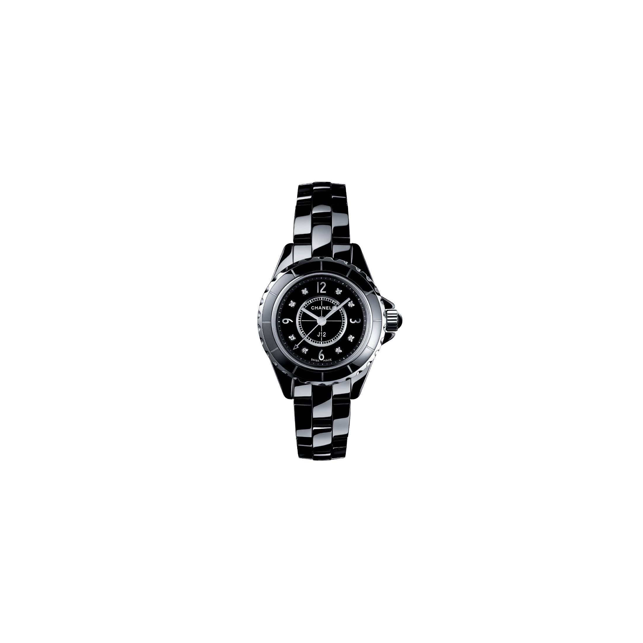 Montre Chanel J12 quartz céramique noire index diamants H2569 - Lepage